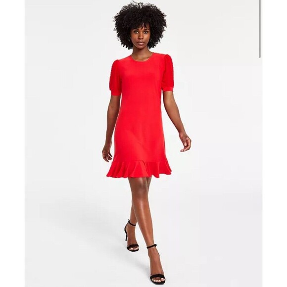 CeCe Women's Mixed-Media Puffed Clip Dot Sleeve Dress XS - Picture 1 of 7